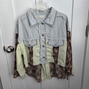 POL Women's Multicolor Patchwork Jean Jacket